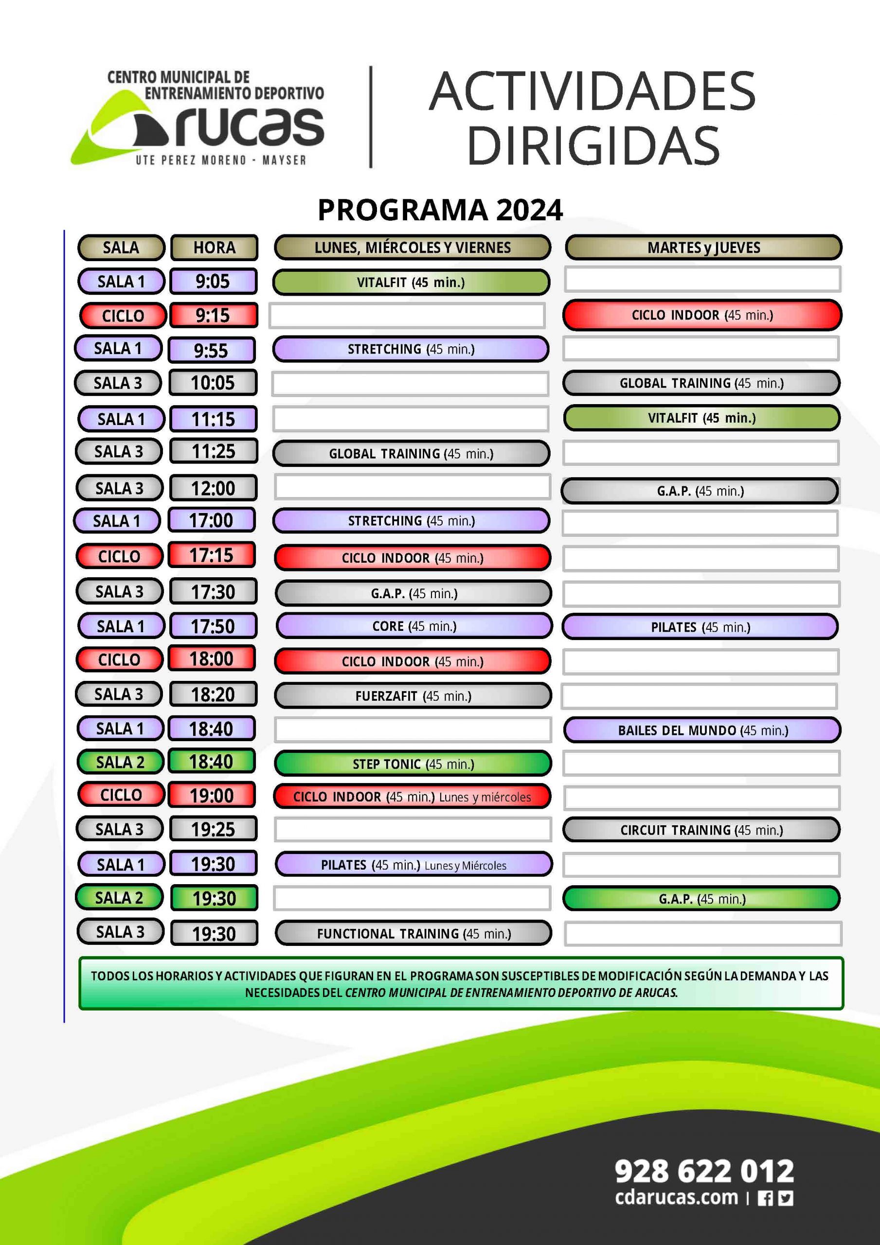 Programa Actividads PROGRAMA ACTIVIDADES DIRIGIDAS – Centro de Entrenamiento Deportivo Arucas